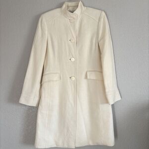 Tahari Wool Blend Coat Long 6 Ivory Retroglam Classic Preppy Knit